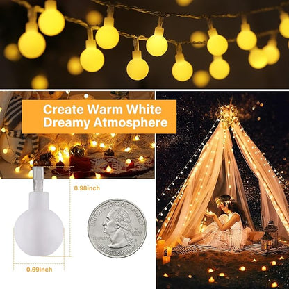 Warm White Globe String Lights – 33ft 100 LED | IP44 Waterproof | Remote Timer Dimmer 8 Modes | Indoor Outdoor Bedroom Party Wedding Garden RV Canopy