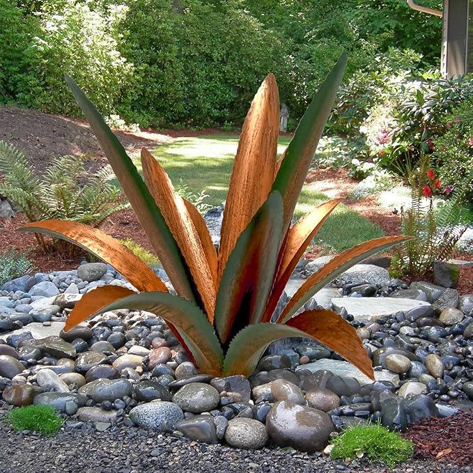 Metal Agave Garden Sculpture - 12-Leaf Rustic Botanical Outdoor Decor
