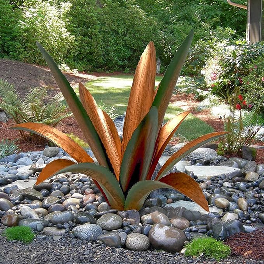Metal Agave Garden Sculpture - 12-Leaf Rustic Botanical Outdoor Decor