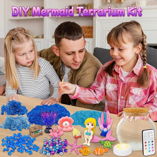 Mermaid Terrarium Craft Kit for Kids – DIY LED Night Light | 12 Colours Remote Control | Ages 5-12 | Mermaid Birthday Gift for Girls