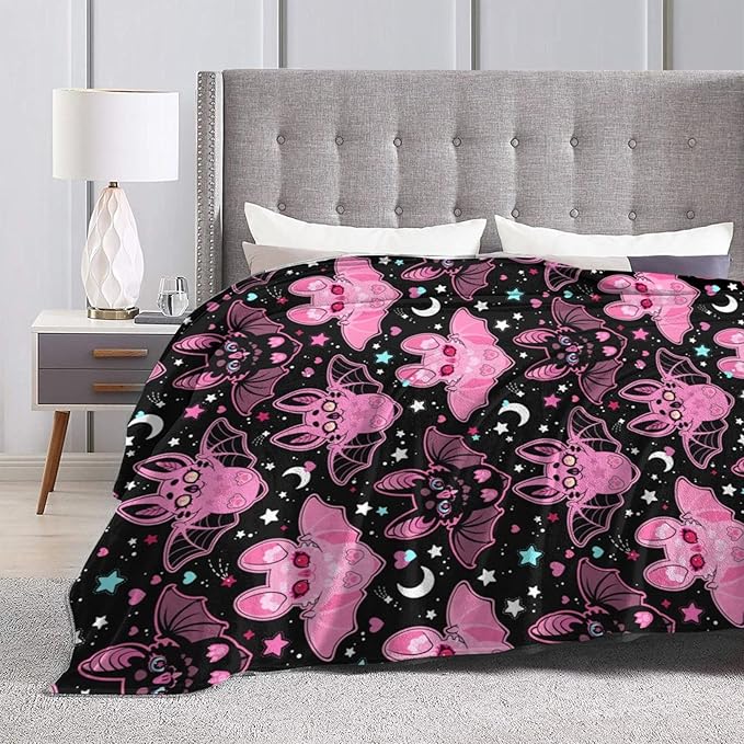 Pink Bat Fleece Throw Blanket – 60"x50" | Soft Cute Halloween Blanket for Kids, Girls & Adults | Couch, Sofa & Bed Throw