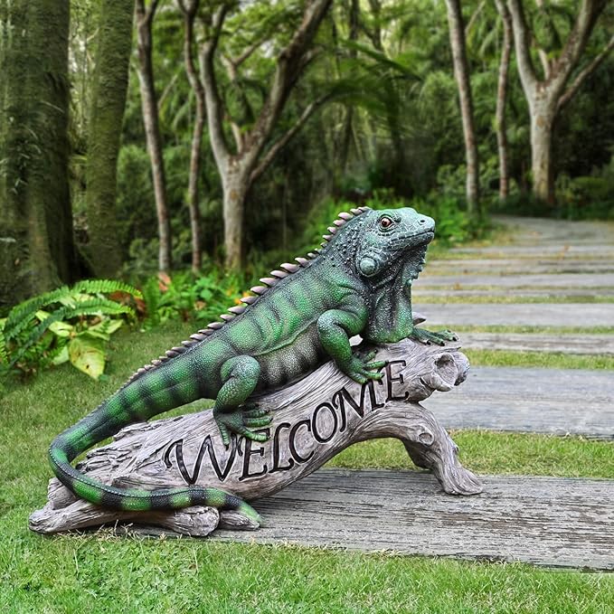 Large Iguana Garden Statue - Hand-Painted Resin Lizard Outdoor Sculpture and Collectible Decor