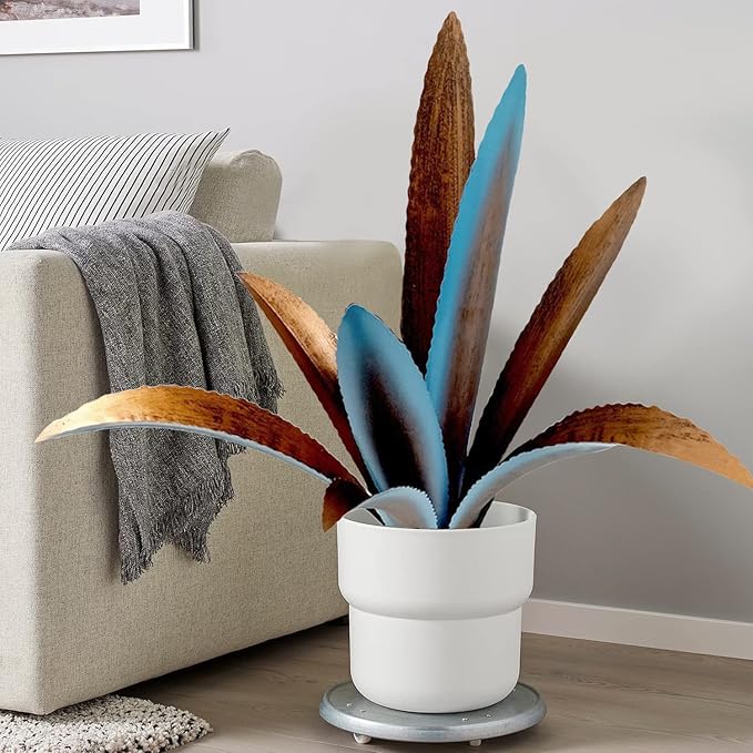 Metal Agave Plant Sculpture - 9-Leaf Rustic Garden and Patio Decor
