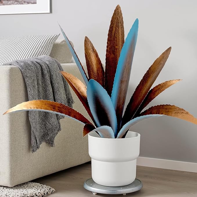 Blue Metal Agave Garden Sculpture - 12-Leaf Rustic Outdoor and Indoor Decor