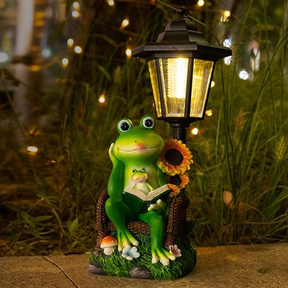 Solar Rabbit Garden Statue with Lantern - 12.5-Inch Waterproof Resin Decor