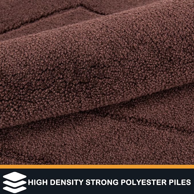 Brown high-density polyester-textured pile entryway runner, close-up