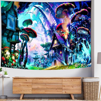 Enchanted Forest Tapestry (Small) – Mystical Magical Tree Wall Hanging | Psychedelic Nature Landscape | 51.2" x 59.1"