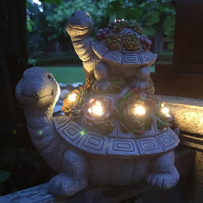 Mother and Baby Turtle Solar Garden Light - Hand-Painted Resin Figurine with 6 Warm White LEDs for Garden, Lawn, Patio, and Balcony