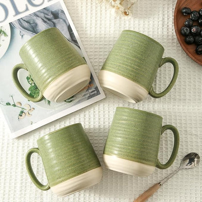 Green Porcelain Coffee Mugs – Set of 6 | 15oz Classic Two-Tone Glaze | Cool-Grip Handle | Freezer, Dishwasher & Microwave Safe