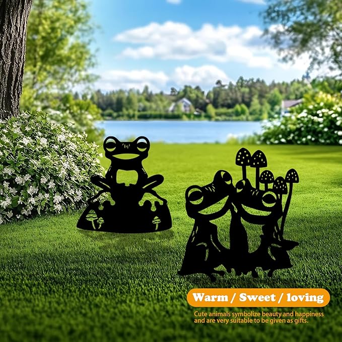 3-Pack Frog Metal Garden Stakes - Weather-Resistant Yard and Patio Decor
