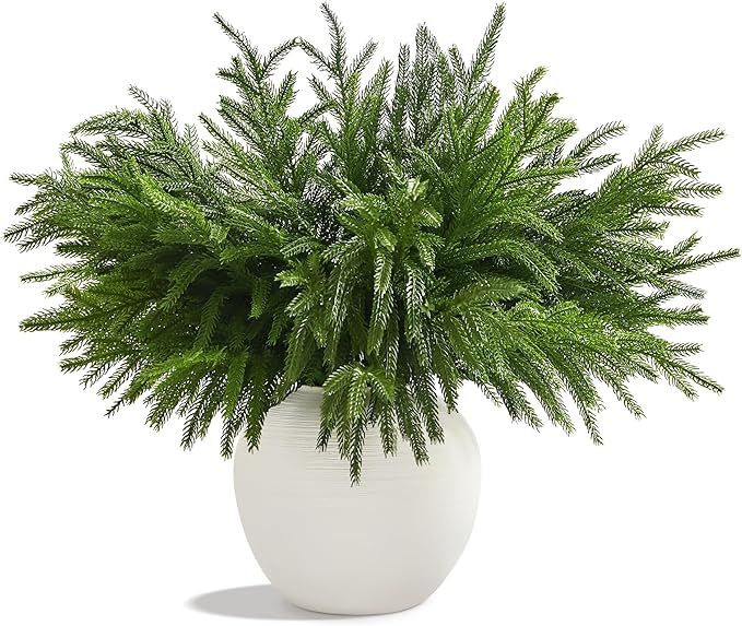 Green faux pine branch stem with dense needle clusters, 18-inch greenery