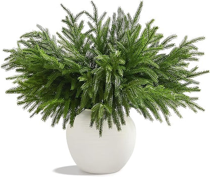 Green faux pine branch stem with dense needle clusters, 18-inch greenery
