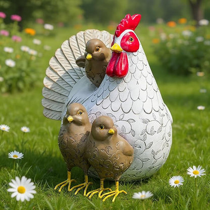 Chicken Garden Statue - Hand-Painted Resin Farmhouse Outdoor Decor