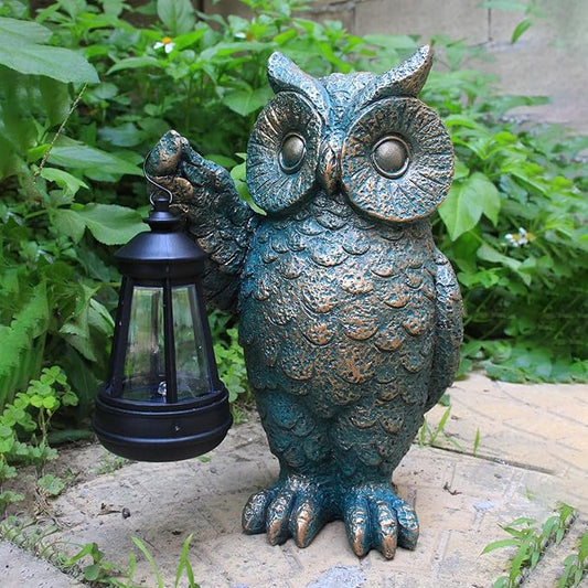 Solar Owl Garden Statue Holding Lantern - Realistic Resin Evening Gathering and Pathway Decor