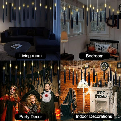 Flameless Floating Candles with Magic Wand Remote – 22 Pack Black | LED Flickering Hanging Candles | Halloween & Gothic Decor