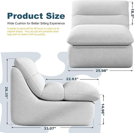 Light Gray Corduroy Ergonomic Floor Lounge Chair - Structured Memory Foam Seat with Lumbar Support for Minimal Interiors, Nursery, and the Quietest Corner in the House