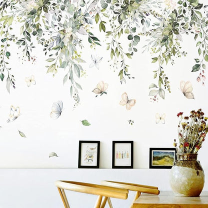Garden leaf and butterfly wall decal covering the wall