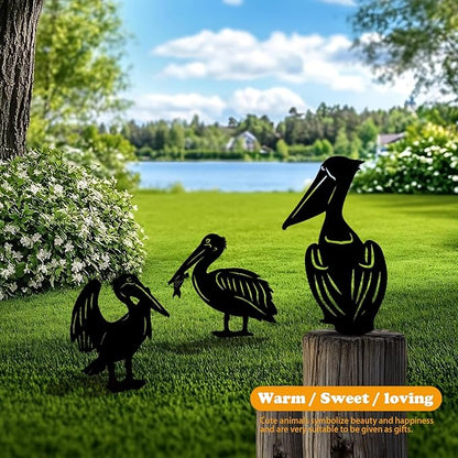 3-Pack Pelican Metal Garden Stakes - Weather-Resistant Bird Yard Decor
