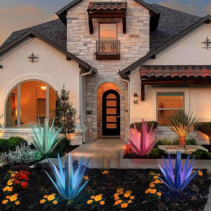 Metal Agave Garden Sculpture with Solar Light - Large Handmade Rustic Outdoor Decor