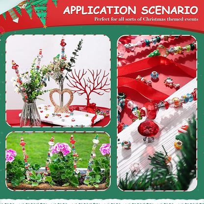 Beaded Garden Stake, DIY Fairy Wand Beaded Decorative Garden Stake Kit with 12IN Threaded Rod Crystal Stopper Top Large Holes Beads Christmas Decoration Pendants Outdoor Fairy Garden kit (110 Pieces)