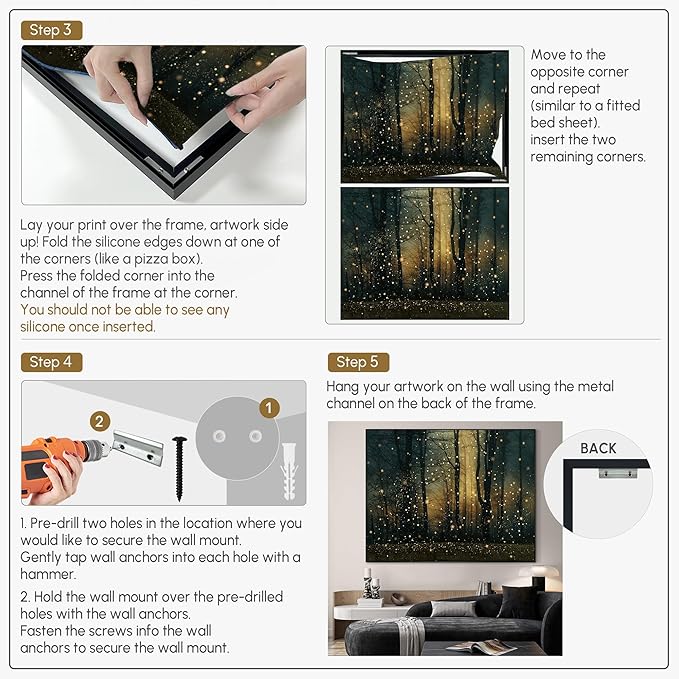 Magical Firefly Forest at Twilight Framed Wall Art – 46"x60" Enchanted Nature Scene | Large Format Warm Glow Statement Decor for Living Room & Bedroom