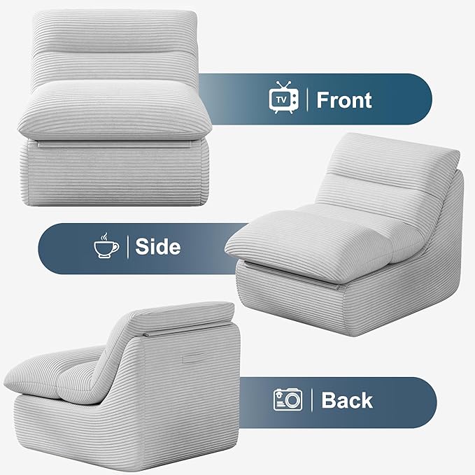 Light Gray Corduroy Ergonomic Floor Lounge Chair - Structured Memory Foam Seat with Lumbar Support for Minimal Interiors, Nursery, and the Quietest Corner in the House