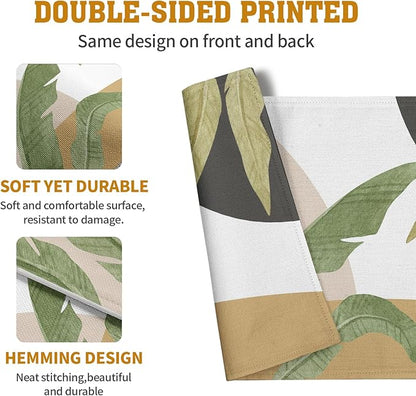 Double-sided tropical leaf placemat with green banana and palm leaves on white and tan
