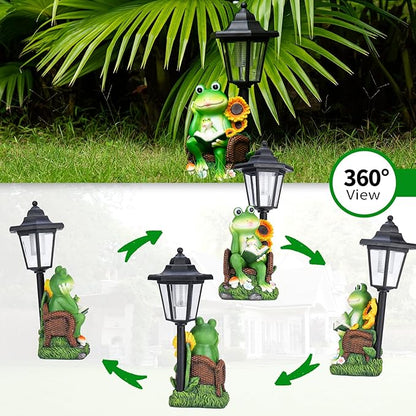 Solar Rabbit Garden Statue with Lantern - 12.5-Inch Waterproof Resin Decor
