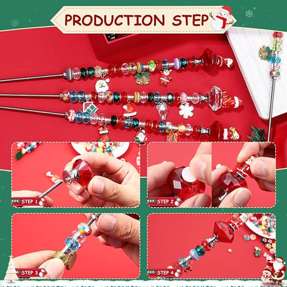 Beaded Garden Stake, DIY Fairy Wand Beaded Decorative Garden Stake Kit with 12IN Threaded Rod Crystal Stopper Top Large Holes Beads Christmas Decoration Pendants Outdoor Fairy Garden kit (110 Pieces)