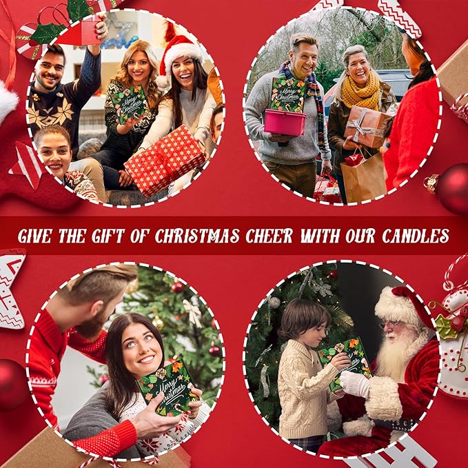 Holiday gift promotion collage for a candle set, showing people holding Christmas gifts
