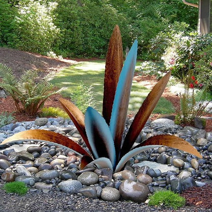 Metal Agave Plant Sculpture - 9-Leaf Rustic Garden and Patio Decor