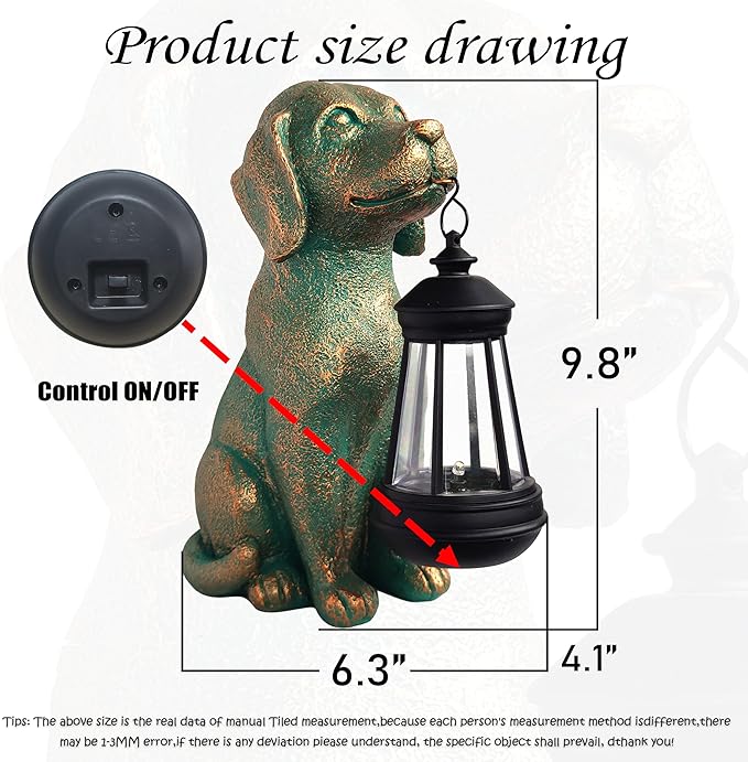 Solar Dog Garden Statue with Lantern - 9.4-Inch Resin Outdoor Decor