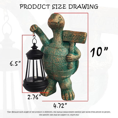 Solar Turtle Figurine with Lantern - Hand-Painted UV-Resistant Resin Garden and Patio Decor