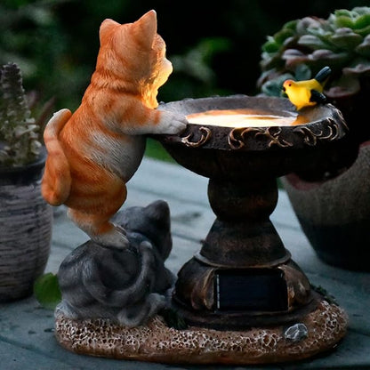 Multicolor Cat Solar Garden Statue with LED Lights - Resin Outdoor Figurine for Garden, Lawn, Patio, Porch, Yard, and Pond Decor