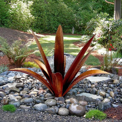 Metal Agave Garden Sculpture - 9-Leaf Rustic Botanical Indoor and Outdoor Decor