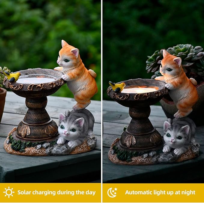 Multicolor Cat Solar Garden Statue with LED Lights - Resin Outdoor Figurine for Garden, Lawn, Patio, Porch, Yard, and Pond Decor