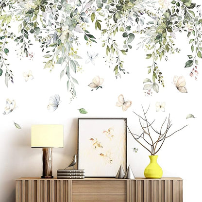 Removable wall decal with trailing leafy vines and scattered butterflies