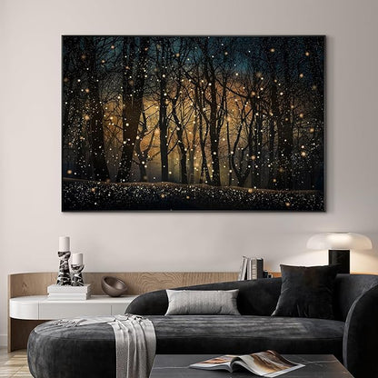 Magical Firefly Night Forest Framed Wall Art – XL 46"x72" Enchanted Woodland Scene | Grand Statement Home Decor for Living Room & Bedroom