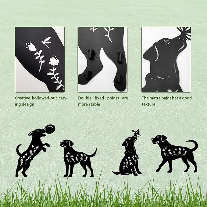 4-Pack Dog Metal Garden Stakes - Weather-Resistant Puppy Yard and Patio Decor