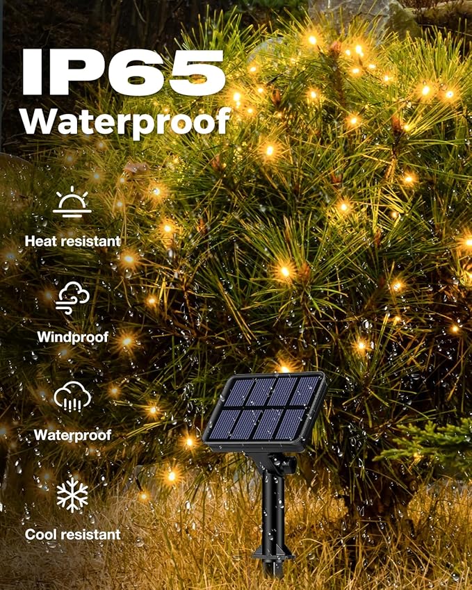 Solar Fairy Lights – 49ft 150 LED Warm White | Copper Wire IP65 | 8 Modes Memory | Garden Tree Fence Yard Christmas Wedding Party Indoor Outdoor