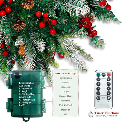 Pre-lit pine tree decoration with control box for light modes and warm LED timer