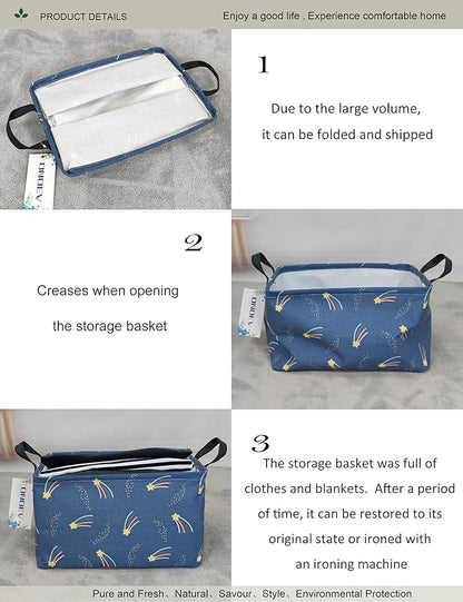 Shooting Stars Canvas Storage Hamper Basket - Foldable Waterproof Night Sky Bin for Kids Room, Teen Bedroom, and Gift Hampers
