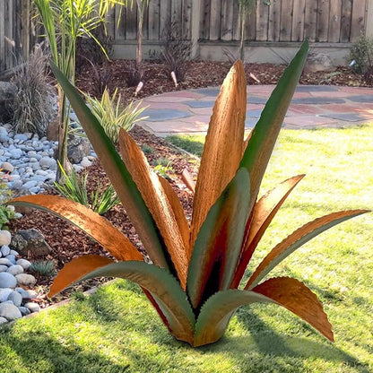 Metal Agave Garden Sculpture - 12-Leaf Rustic Botanical Outdoor Decor