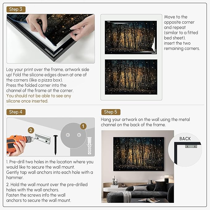 Magical Firefly Night Forest Framed Wall Art – XL 46"x72" Enchanted Woodland Scene | Grand Statement Home Decor for Living Room & Bedroom
