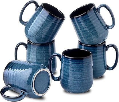 Navy Blue Ceramic Coffee Mugs – Set of 6 | 12oz Thick-Wall Heat Retention | Dishwasher & Microwave Safe | Coffee Gift Set