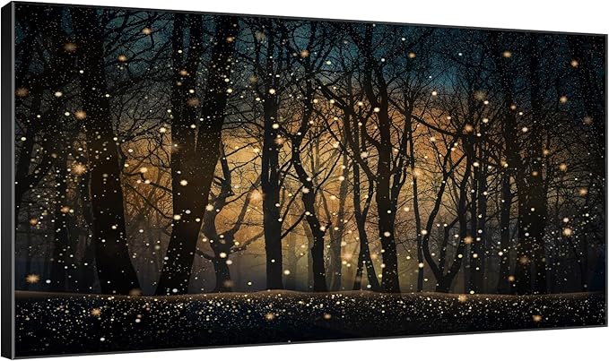 Magical Firefly Night Forest Framed Wall Art – Extra Large 30"x60" Enchanted Woodland Scene | Statement Home Decor for Living Room & Bedroom