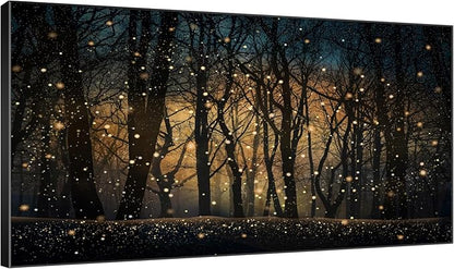 Magical Firefly Night Forest Framed Wall Art – Extra Large 30"x60" Enchanted Woodland Scene | Statement Home Decor for Living Room & Bedroom