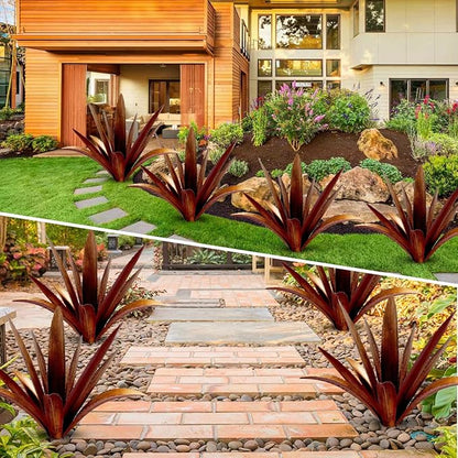 12-Leaf Metal Agave Garden Sculpture - Rustic Botanical Outdoor Decor