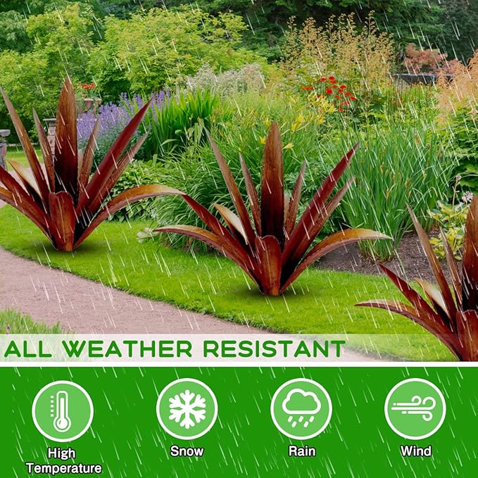 12-Leaf Metal Agave Garden Sculpture - Rustic Botanical Outdoor Decor