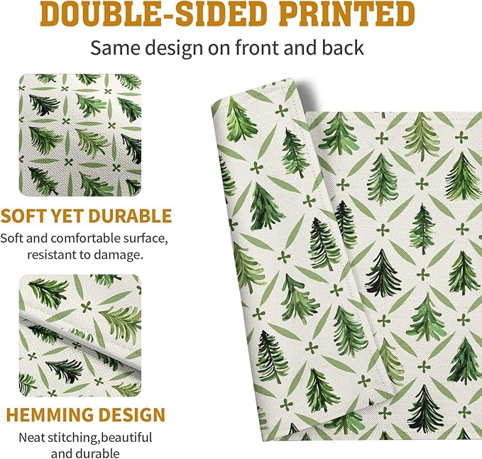 Double-sided pine tree placemat set with matching sage green print on both sides.